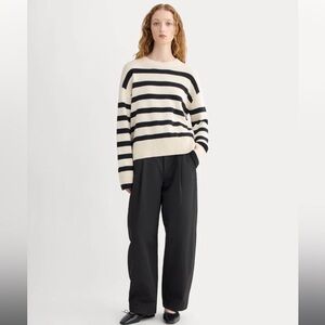 THE BOXY SWEATER IN EVERYDAY COTTON, Black and Canvas striped, size XS